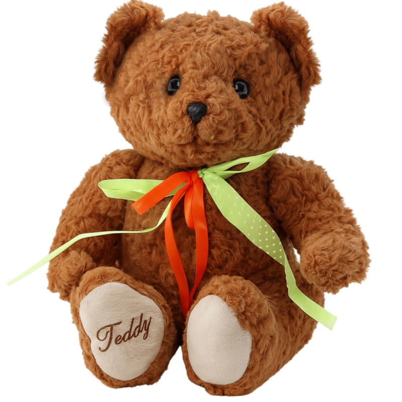 Pluszowa maskotka miś z zielono-czerwoną kokardą, brązowy, 30cm - EAN: 5905991047261