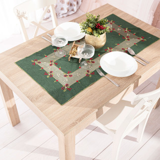 Świąteczne kokardki - bieżnik z haftem 40x140 cm, zielony 002, EAN: 5906450022188