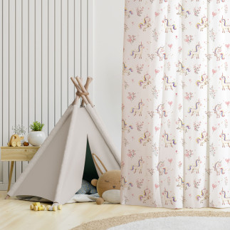 Słodkie jednorożce - tkanina dekoracyjna Milas Soft, biały 300cm, wzór po całości, EAN: 5906450930681