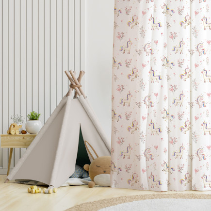 Słodkie jednorożce - tkanina dekoracyjna Milas Soft, biały 300cm, wzór po całości, EAN: 5906450930681