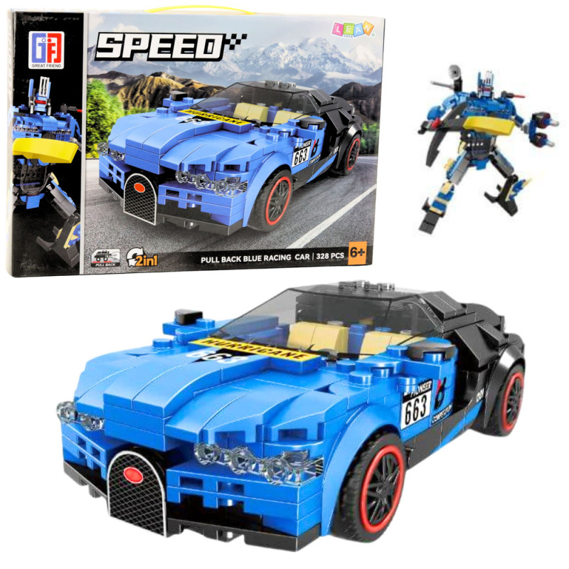 Klocki konstrukcyjne Robot Auto 2w1 Hurricane Niebieski, 328 el. EAN: 5905991056997