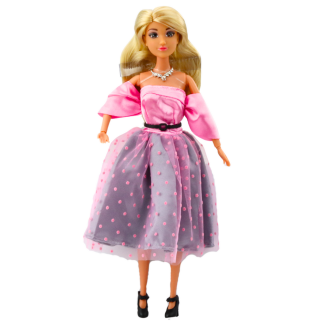 Lalka Anlily w jasnoróżowej sukni balowej w kropki, ruchome kończyny, blond - EAN: 5905991056270
