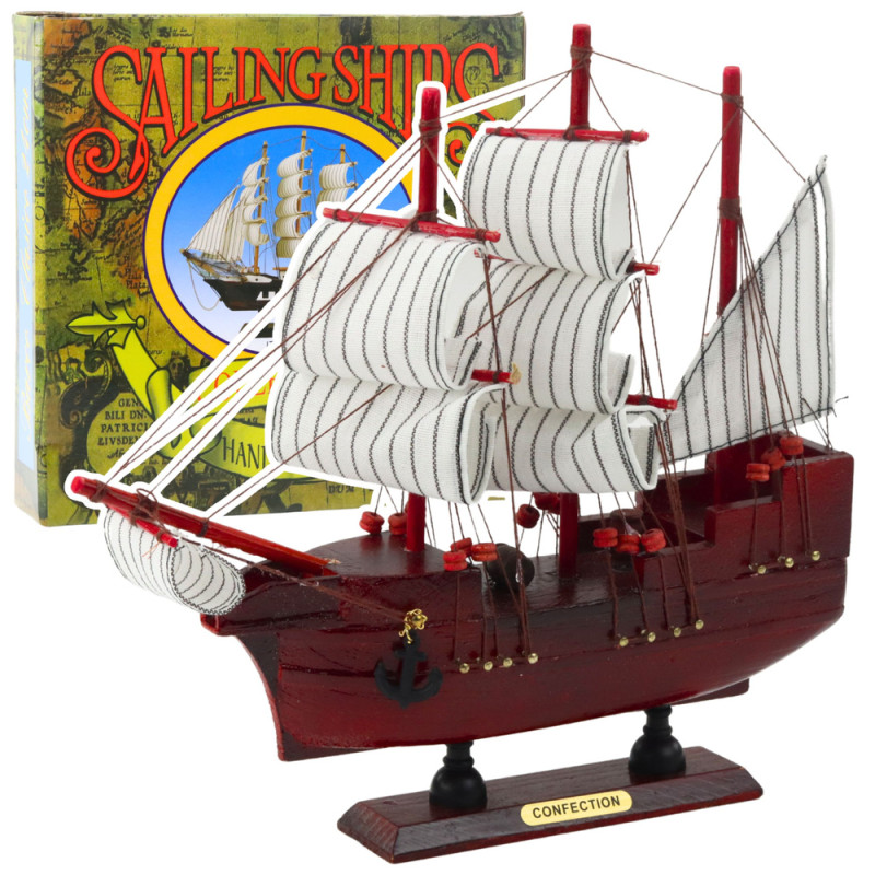 Czerwony Żaglowiec Dekoracyjny MODEL KOLEKCJONERSKI 24x23cm - EAN: 5905991049289