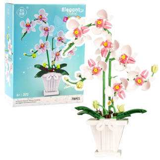 Klocki konstrukcyjne orchidea storczyk w doniczce różowo-biała 718 el.