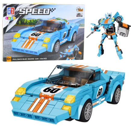 Klocki konstrukcyjne auto robot 2w1 pomarańczowo-niebieski napęd 336 el.