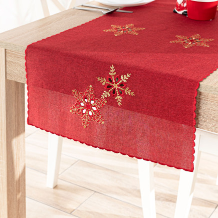 Błyszczące śnieżynki bieżnik z haftem, szerokość 50cm x wysokość 100cm, kolor 003 czerwony