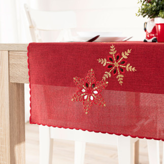 Błyszczące śnieżynki bieżnik z haftem, szerokość 40cm x wysokość 140cm, kolor 003 czerwony