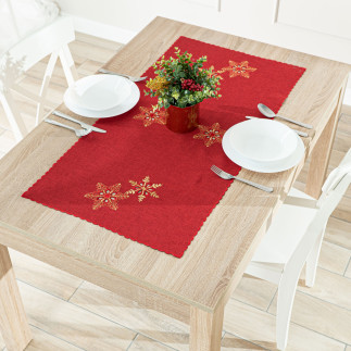 Błyszczące Śnieżynki - Bieżnik Haftowany Czerwony 40x140 cm EAN: 5906450022218