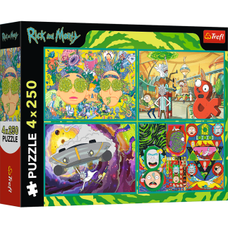 Puzzle - 4x250 - zakręcony świat ricka i morty'ego - warner rick and morty trefl 13338