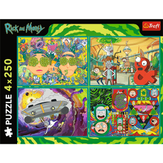 Puzzle - 4x250 - zakręcony świat ricka i morty'ego - warner rick and morty trefl 13338