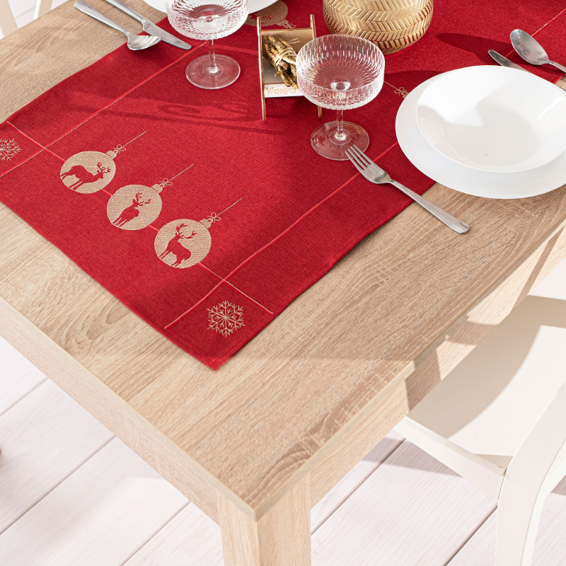 Błyszczący renifer bieżnik haftowany 40x140 cm czerwony EAN: 5906450022263
