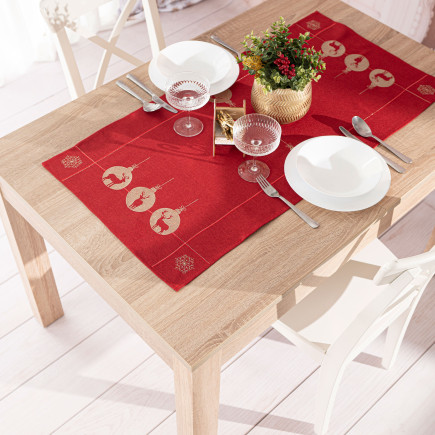 Błyszczący renifer bieżnik haftowany 40x140 cm czerwony EAN: 5906450022263