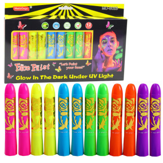 Zestaw do malowania twarzy pisaki kredki neonowe UV fluorescencyjne 12szt EAN: 5905991040811