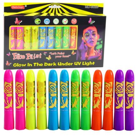 Zestaw do malowania twarzy pisaki kredki neonowe UV fluorescencyjne 12szt EAN: 5905991040811
