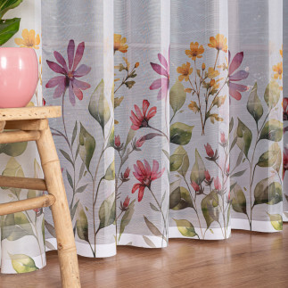 Kwiatowa łąka firanka żakardowa 023426, wysokość 230cm, kolor 001 biały