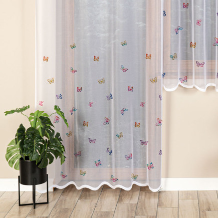 Motylki firanka żakardowa odpasowana na prosto, szerokość 140 x wysokość 230cm, kolor 001 biały
