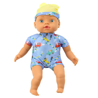 Lalka bobas w niebieskim ubranku z wzorami i czapeczką z uszami 31cm - EAN: 5905991055631