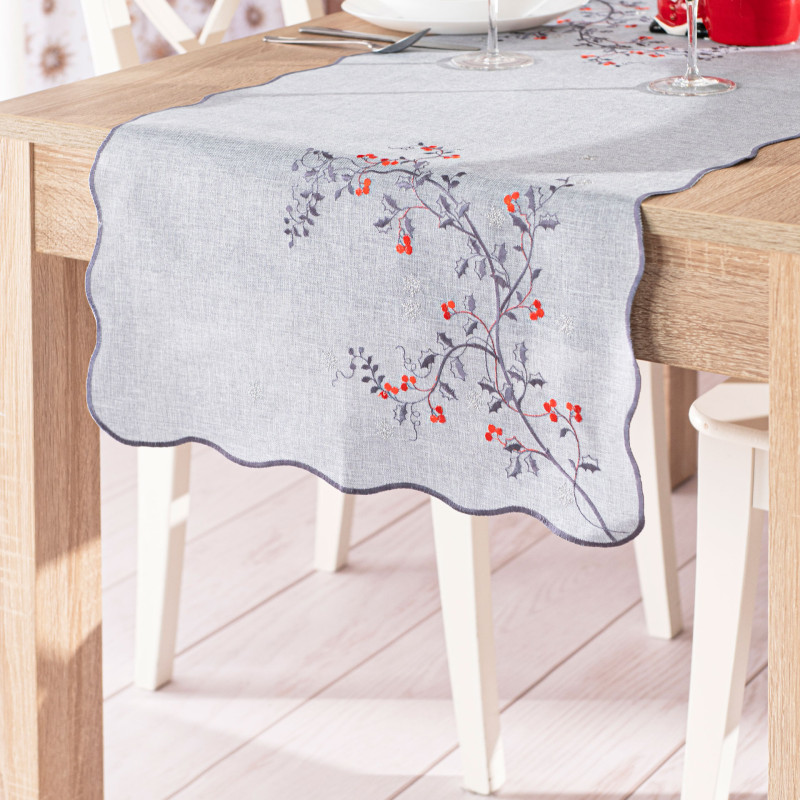 Jarzębinowy Blask Bieżnik z Haftem - Szary 50x100 cm, EAN: 5906450022331