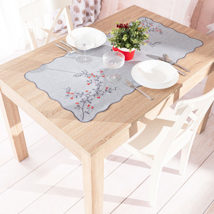 Jarzębinowy Blask Bieżnik z Haftem - Szary 50x100 cm, EAN: 5906450022331