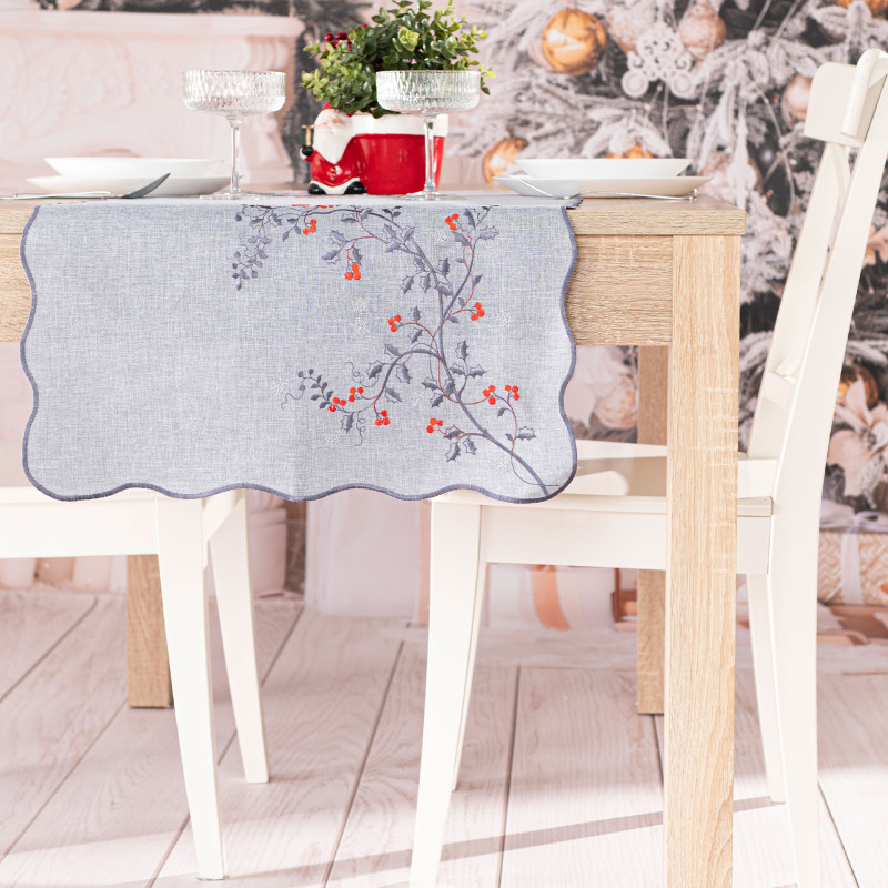 Jarzębinowy Blask Bieżnik z Haftem 40x140 cm Szary EAN: 5906450022324