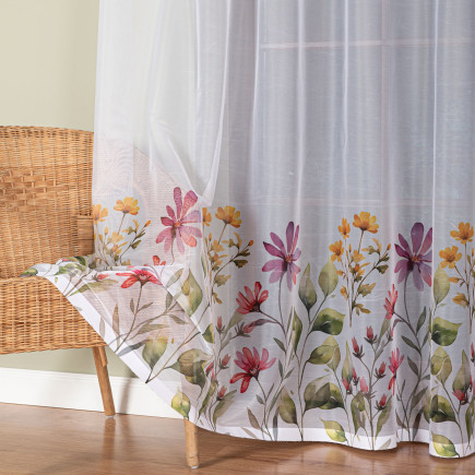 Kwiatowa łąka firanka żakardowa 023426, wysokość 220cm, kolor 001 biały