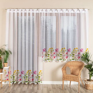 Kwiatowa łąka firanka żakardowa odpasowana na prosto, szerokość 300 x wysokość 220cm, kolor 001 biały