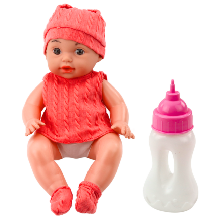 Lalka bobas z butelką do karmienia różowe ubranko dźwięki 30cm
