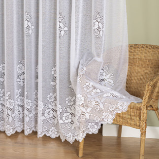 Firanka żakardowa ze wzorem pasowym, wysokość 250cm, kolor 001 biały