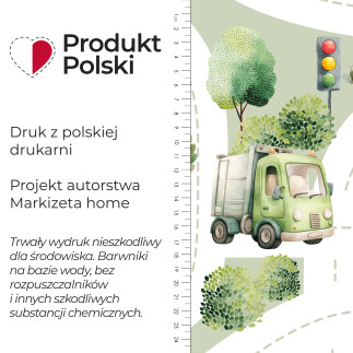 Ulice z autami tkanina dekoracyjna typu milas, szerokość 165cm, kolor 012 szałwiowy