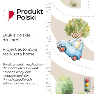 Ulice z autami tkanina dekoracyjna typu milas, szerokość 165cm, kolor 004 beżowy