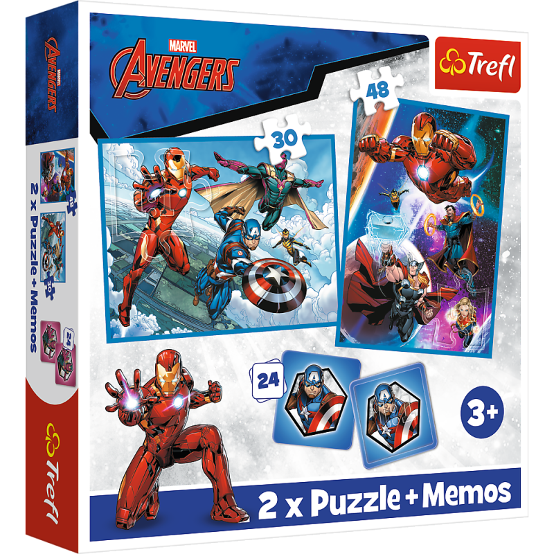 Puzzle 2w1 + Memos Bohaterowie w Akcji Marvel The Avengers Trefl 93333 EAN: 5900511933338