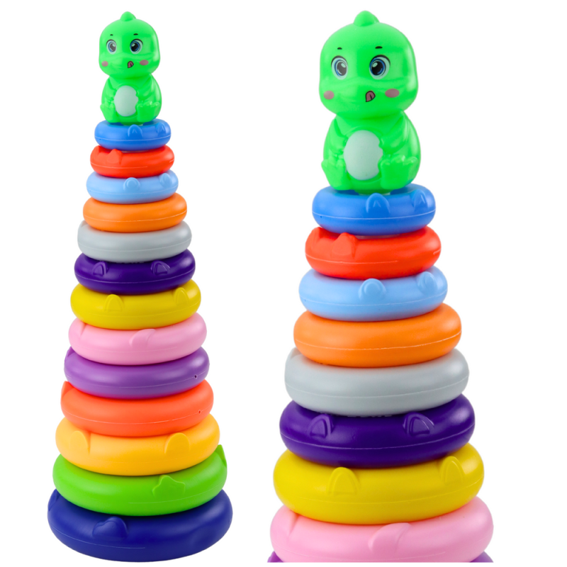 Wieża piramidka dinozaur kolorowa 13 kółek 45 x 15,5 x 15,5 cm EAN: 5905991051961
