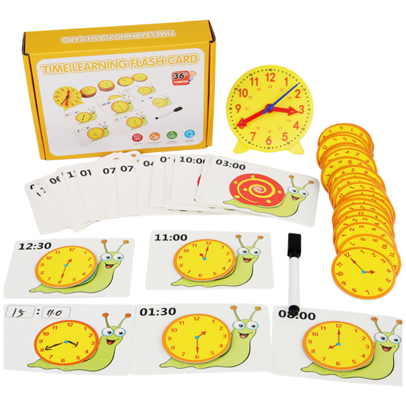 Karty edukacyjne do nauki godzin z suchościeralnym pisakiem - EAN: 5905991062707