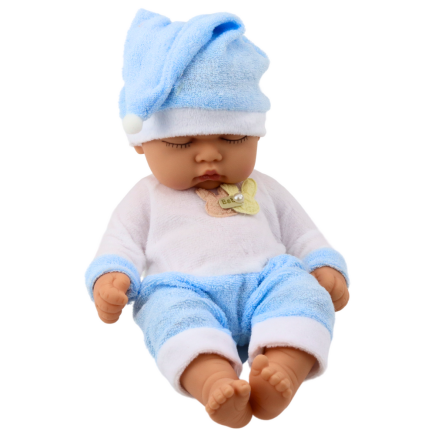 Lalka Śpiący Bobas w Niebieskiej Piżamce z Czapeczką z Pomponem EAN: 5905991055792