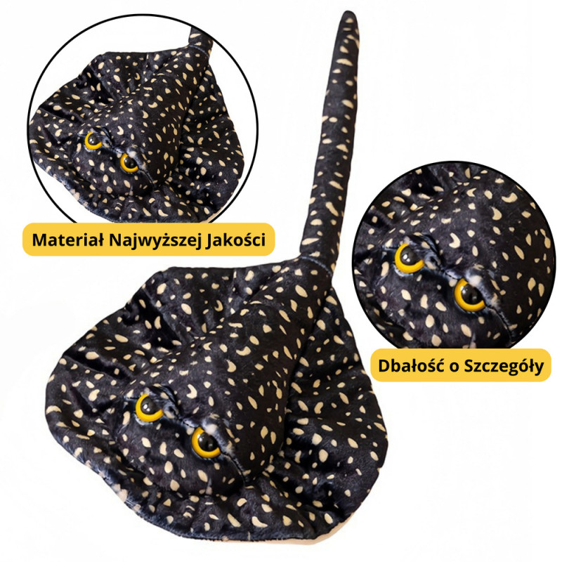 Pluszowa Płaszczka Przytulanka Czarna w Kropki 50cm - EAN: 5905991047322
