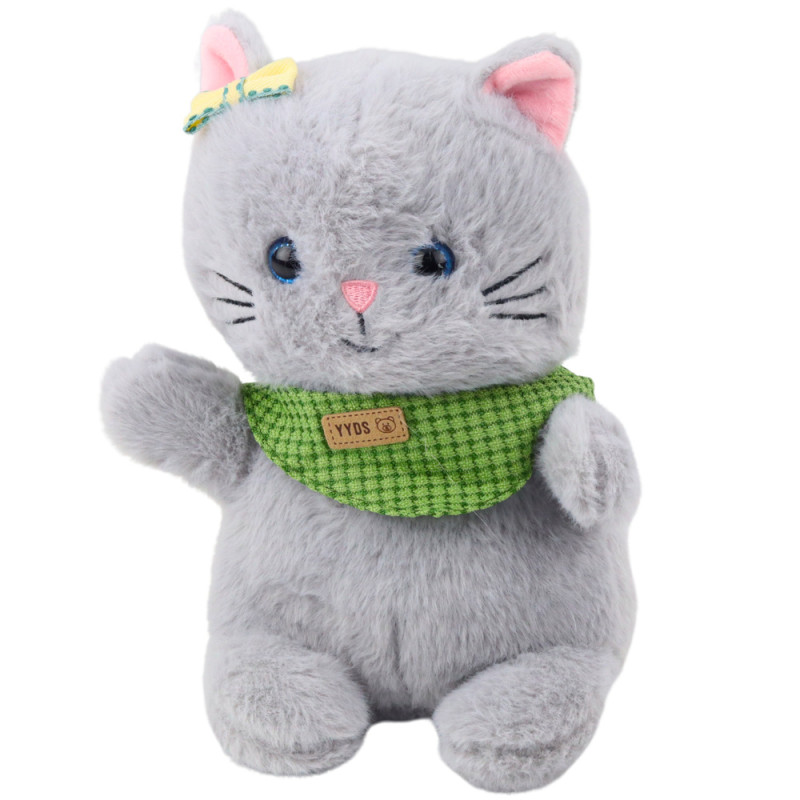 Pluszowa maskotka przytulanka kot szary z zieloną apaszką kokardką 22cm EAN: 5905991044864