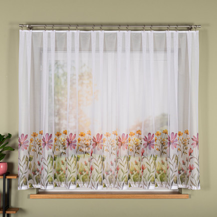 Kwiatowa łąka firanka żakardowa 023426, wysokość 160cm, kolor 001 biały