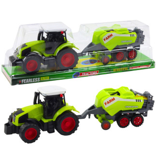 Zestaw traktor ciągnik prasa rolnicza do belowania siana zielony
