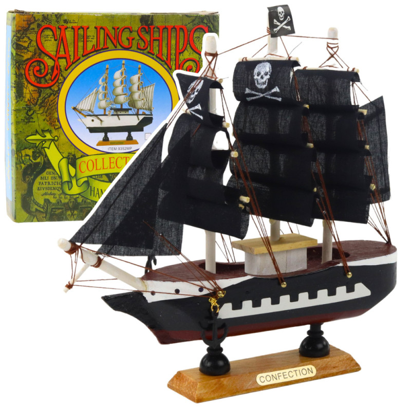 "Czarny Piracki Statek Żaglowiec 20x20cm Model Kolekcjonerski Dekoracyjny EAN: 5905991049265"
