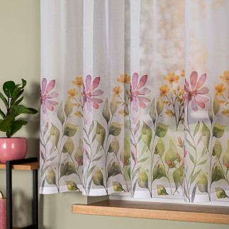 Kwiatowa łąka firanka żakardowa 023426, wysokość 150cm, kolor 001 biały