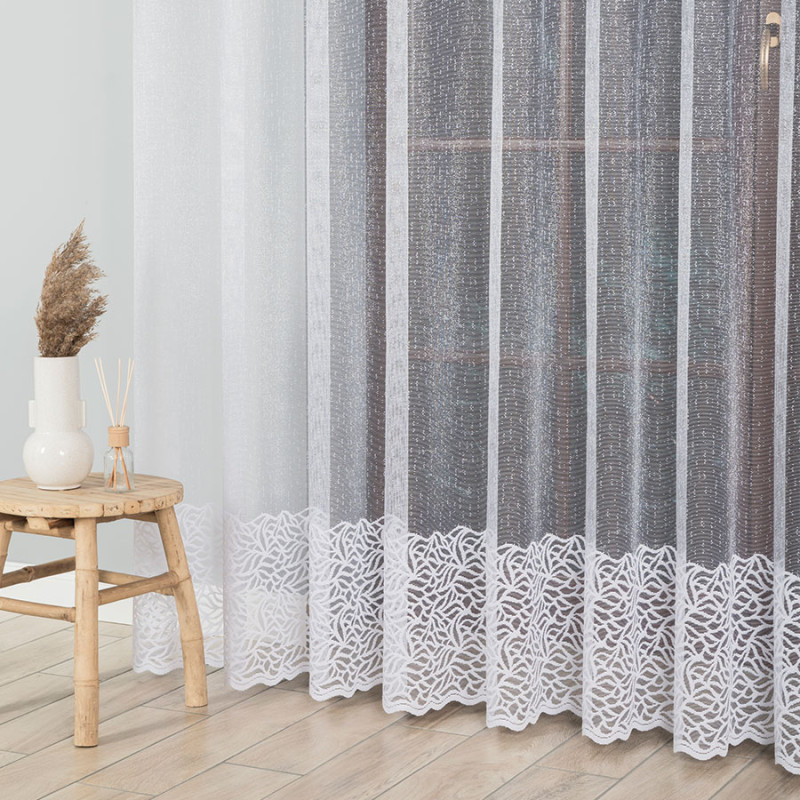 Firanka żakardowa z błyskiem, wzór na dole, wysokość 250 cm, kolor biały 001 | EAN: 5906450926622