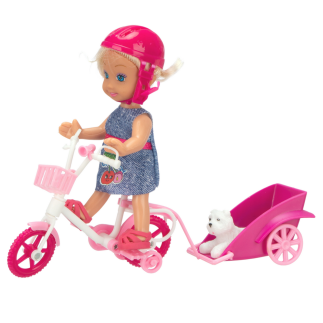 Mini Laleczka z Rowerem i Przyczepką, Kaskiem, Białym Pieskiem - EAN: 5905991058847