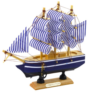 Biało-niebieski statek żaglowiec dekoracyjny 16x15 cm - Model kolekcjonerski EAN: 5905991049227