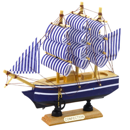 Biało-niebieski statek żaglowiec dekoracyjny 16x15 cm - Model kolekcjonerski EAN: 5905991049227