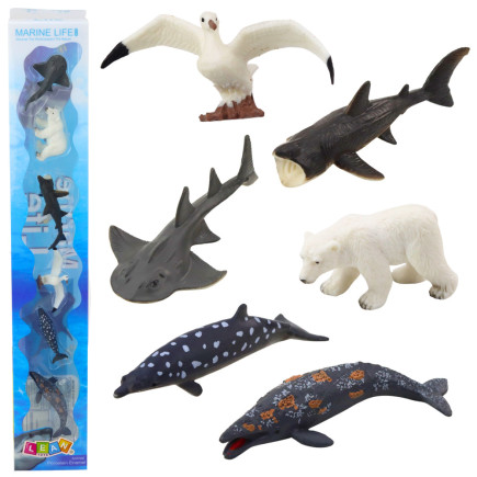 Zestaw mini figurki zwierzęta morskie przybrzeżne mewa rekin 6-8cm 6szt