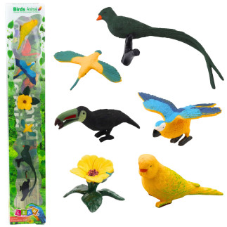 Zestaw mini figurki ptaki egzotyczne hibiskus żółty 4-11cm 6szt