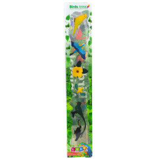 Zestaw mini figurki ptaki egzotyczne hibiskus żółty 4-11cm 6szt