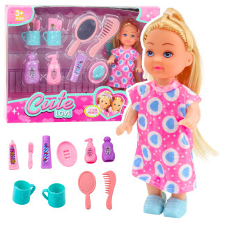 Zestaw mini laleczka akcesoria do pielęgnacji różowa sukienka