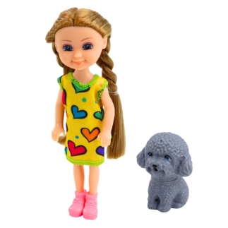 Zestaw mini laleczka w sukience z pieskiem - 14,5 cm mix EAN: 5905991056386