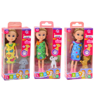 Zestaw mini laleczka w sukience z pieskiem 14,5cm mix